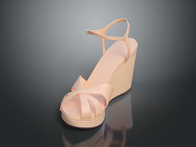 Nude Women's Wedge Sandals With Crisscross Straps Ankle Strap And Thick Wedge Sole 3d model