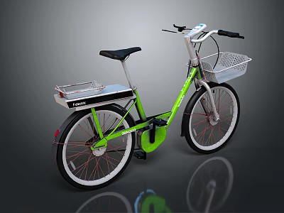 Modern Green Bicycle With Front Basket Rear Rack And Black Seat Design 3d model