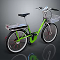 Modern Green Bicycle With Front Basket Rear Rack And Black Seat Design