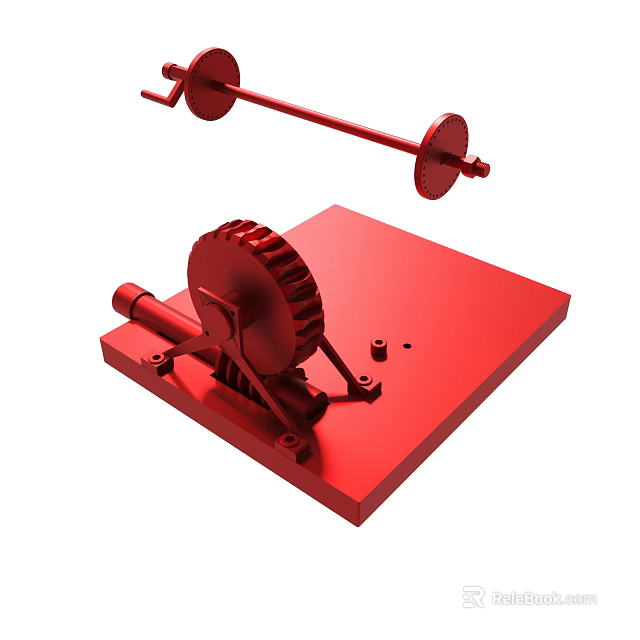 Red Mechanical Device With Gear Base Plate And Rod Component 3D Rendering 3d model