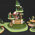 Enchanted Fantasy Scene With Multi Level Platform Mushroom Plants And LOGO Sign