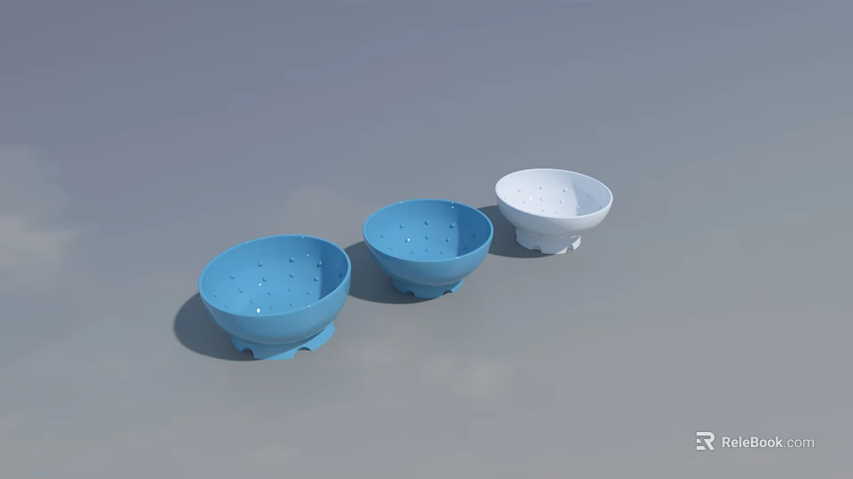 Three Piece Blue And White Draining Bowls Dinnerware Set For Kitchen 3d model 