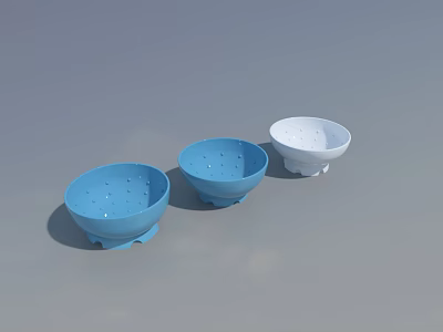 Three Piece Blue And White Draining Bowls Dinnerware Set For Kitchen 3d model