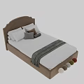Upholstered Kids Bed in Orange and Cream with Soft Pillows and Blanket