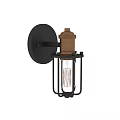 Vintage Industrial Wall Light With Black Metal Base And Brass Accent Glass Shade