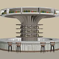 Modern Circular Bar Counter With Upper Colorful Bottle Shelf And Multi Tiered Wine Racks