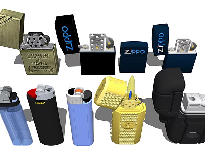 Various Styles Of Lighters Including Zippo And Different Color Designs For Daily Use 3d model
