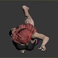 Woman With Red Hair Wearing Black Sports Bra And Pink Shorts Making Peace Sign