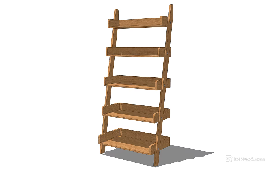Simple Modern Wooden Ladder Bookshelf With Open Multiple Shelves Design 3d model 