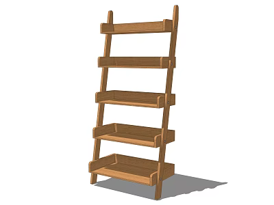 Simple Modern Wooden Ladder Bookshelf With Open Multiple Shelves Design 3d model