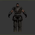 3D Male Warrior Character In Heavy Mechanical Armor With Glowing Chest And Arm Details