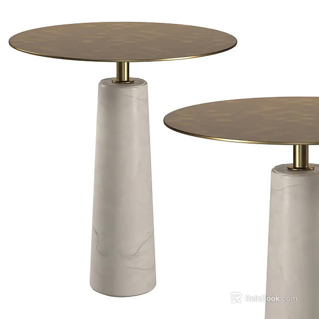 Modern Dressing Table With Two Round Tops Gold Metal And White Marble Columns 3d model
