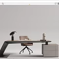 Minimalist Modern Wooden Desk With Chair Cabinet Lamp And Books