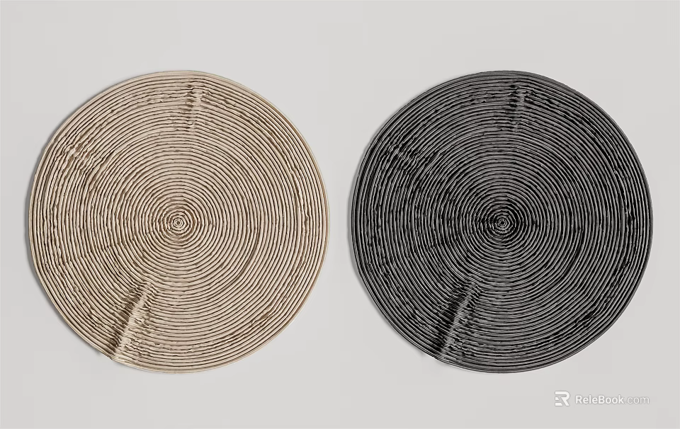 Two Round Rugs With Beige And Black Concentric Circle Patterns For Home Decor 3d model 