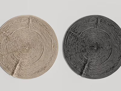 Two Round Rugs With Beige And Black Concentric Circle Patterns For Home Decor 3d model