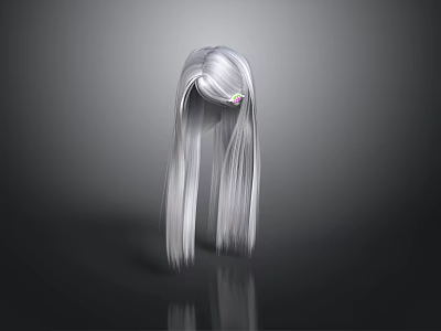 Stylish Long White Hair With Gradient Ends And Colorful Hair Accessory 3d model