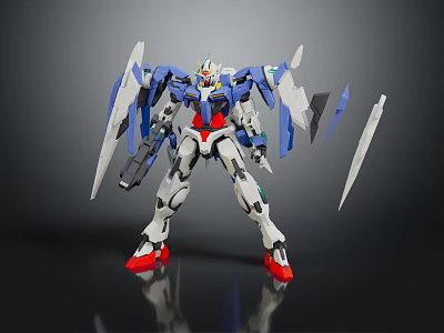 Smart Machine Robot Model With Blue White Armor Red Accents Wing Structures And Sword Weapons 3d model
