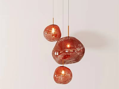 Three Red Spherical Glass Pendant Lights Hanging With Glossy Finish 3d model