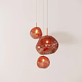 Three Red Spherical Glass Pendant Lights Hanging With Glossy Finish