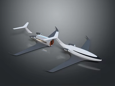 White Airplane Models With Black Lines And Modern Wing Tail Design On Gray Background 3d model