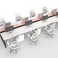 Modern Office Desk Setup With Multiple Workstations White Chairs Computers And Drawer Cabinets 3d model