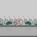 Elegant Launch Device With White Human Figures Pink Lotus Green Lotus Leaves And Blue Waves