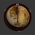 Vintage Globe On Wooden Stand With Decorative Base And World Map Design