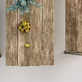 Rustic Wooden Table And Bench Set With Plant And Fresh Fruits