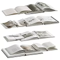 Various Open Books and Magazines Displaying Text and Image Content 3d model