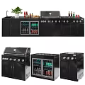 Modern Black Kitchen Grill And Cooler With Beverage Bottles Cans And Condiments 3d model
