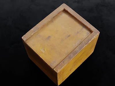 Vintage Yellow Square Wooden Box With Worn Surface On Black Background 3d model