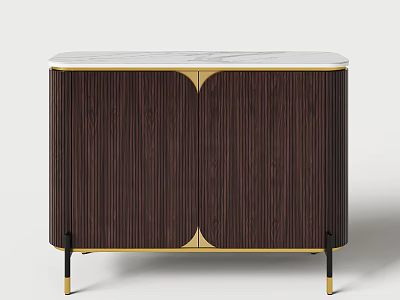 Modern Dark Brown Wooden Nightstand With Marble Top And Gold Accents 3d model