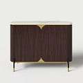 Modern Dark Brown Wooden Nightstand With Marble Top And Gold Accents