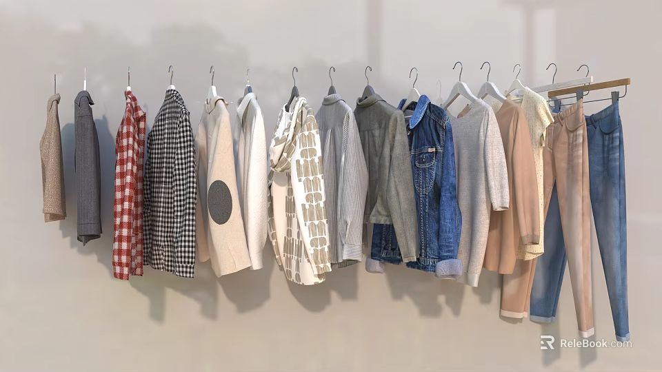 Clothes Various Styles And Colors Hanging On Hangers In Store 3d model 
