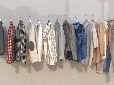 Clothes Various Styles And Colors Hanging On Hangers In Store 3d model