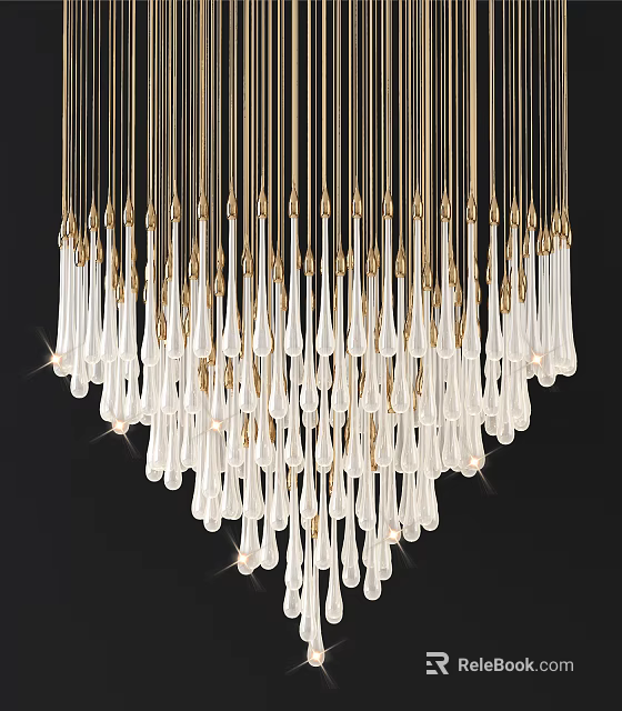 Stunning Modern Crystal Chandelier With Transparent Droplets And Golden Frame Design 3d model 