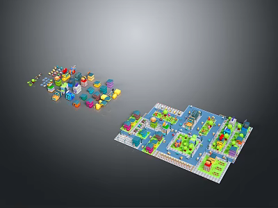 Colorful Building Blocks Scene Featuring Character Figures And Animal Creatures Design Layout 3d model