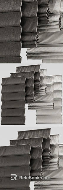 Stylish Modern Roman Blinds With Layered Folding Design And Gray Fabric Window Treatment 3d model 