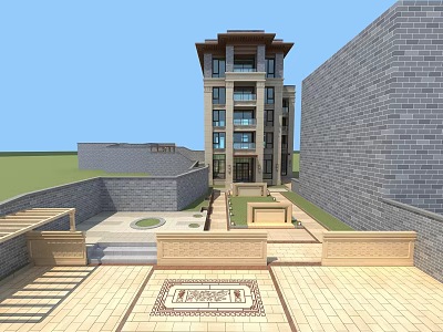 Modern Multi Story Detached Villa With Stone Exterior And Landscaped Courtyard 3d model