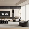 Modern Living Room Interior With TV Wall Sofa Coffee Table And Fireplace