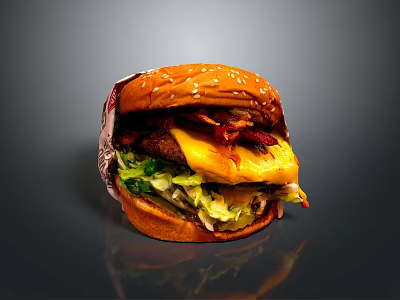 Delicious Hamburger With Crispy Bacon Melted Cheese Fresh Lettuce And Juicy Patty 3d model