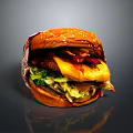 Delicious Hamburger With Crispy Bacon Melted Cheese Fresh Lettuce And Juicy Patty