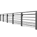Modern Metal Fence Structure with Horizontal Rails and Vertical Support Posts 3d model