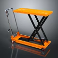 Orange Hydraulic Lift Table Cart With X Shaped Frame Wheels And Handle 3d model