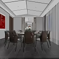 Private Dining Box Interior With Round Table Chairs Chandelier And Decorative Mural