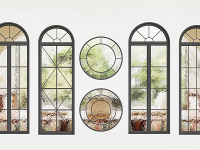 Architectural French Windows With Arched Circular Shapes And Black Frames 3d model