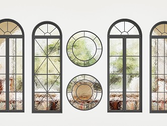 French floor-to-ceiling windows curved windows round windows 3d model