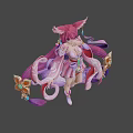 Game and Movie Character With Pink Hair Fox Ears And Nine Tails In Purple Outfit