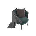 Teal Velvet Accent Chair with Brown Pillow and Gray Throw and Metal Legs