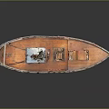 Vintage Wooden Boat With Classic Hull Red Cabin And Wooden Deck Design